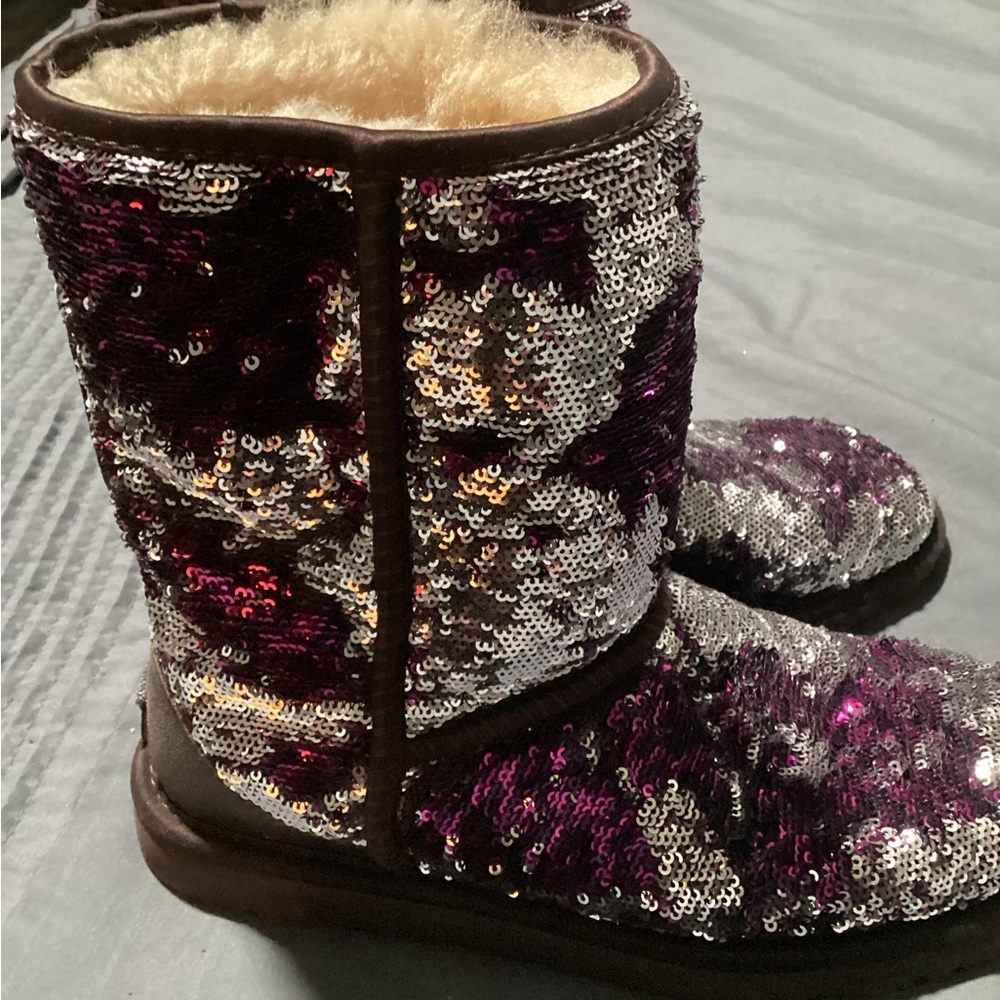 Purple and Silver sequin Ugg boots. Great condition.